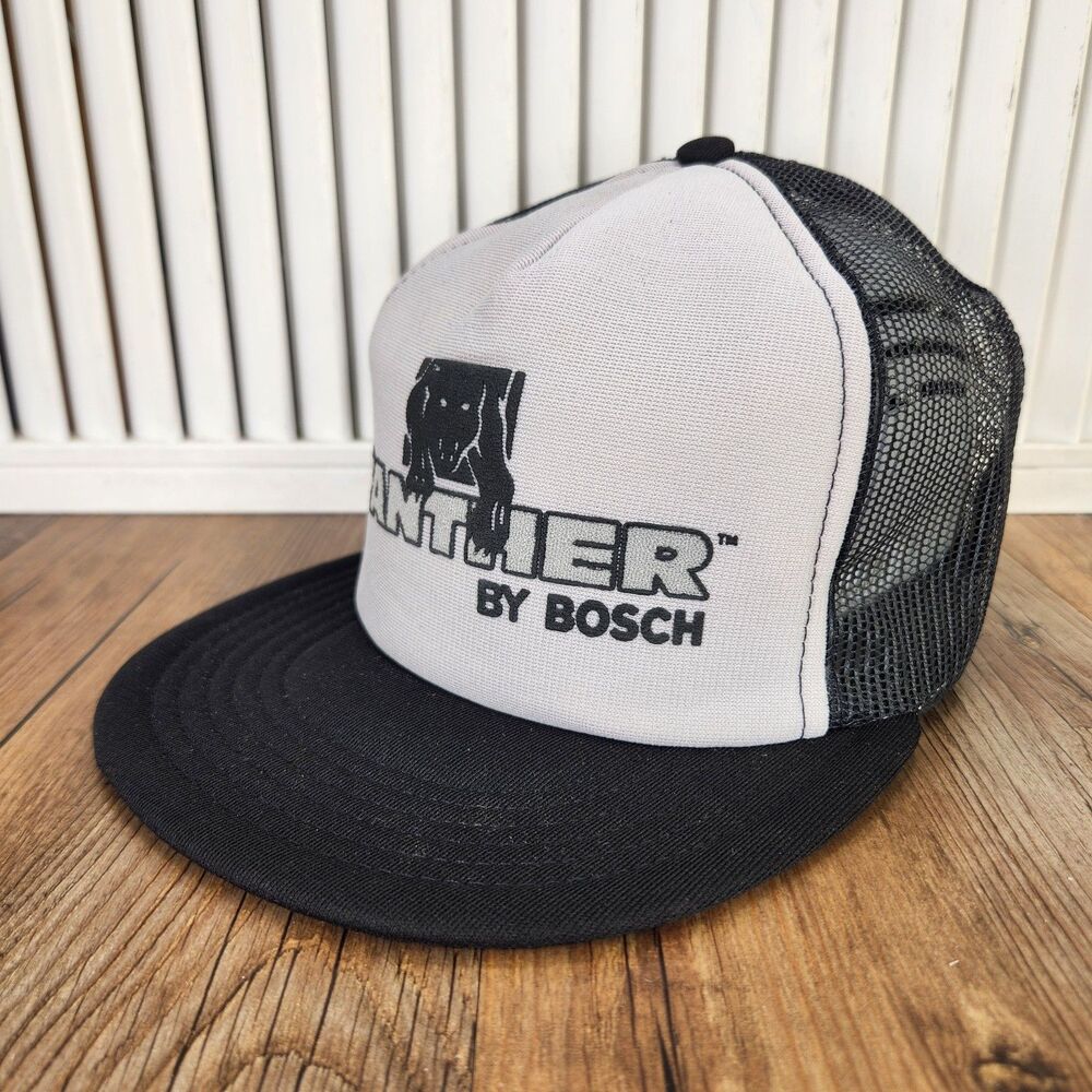 VTG Challenger Caps Panther by Bosch Trucker Hat Gray Black Mesh Snapback Retro
